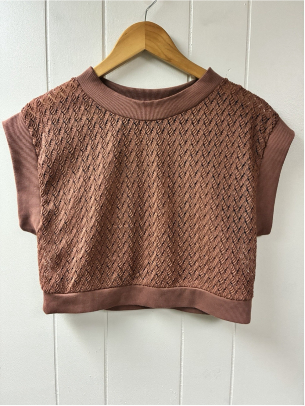Willow & Root Open Lace Knit Cropped overlay Top Medium Cinnamon Boho Fishnet